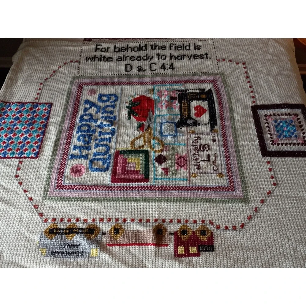 Handmade Tunisian Crochet Afghan Blanket Cross Stitch Reversible D&C 4:4 64